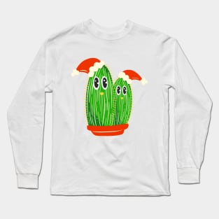 Festive Christmas Cactus Hats Long Sleeve T-Shirt